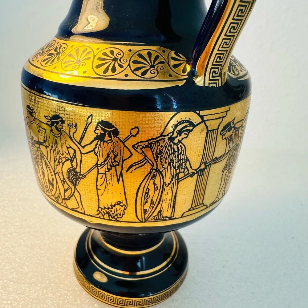 greece 24k gold trim vase Neofitou Keramik 6.8 “tal
